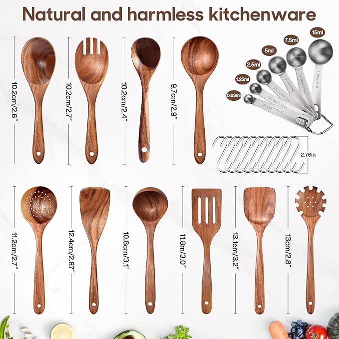 Spardar Teak Wooden Spoons for Cooking, Salad Spoon, - Image 7