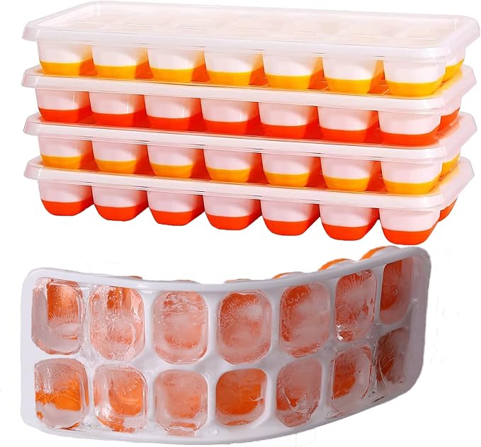 Ice Cube Trays with Lid BPA Free, 4 Pack 56 Ice Easy Release Flexible Silicone by Select4U