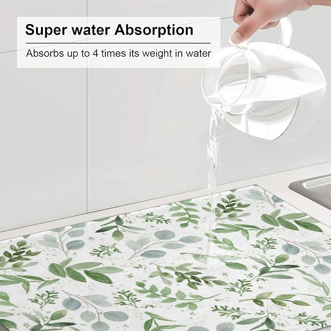 Sage Green Dish Drying Mat for Kitchen Counter Microfiber Absorbent, Spring - Image 2