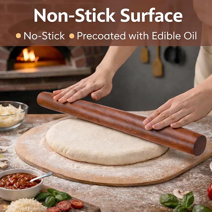 17 Inch French Rolling Pin, Wooden Dough Roller - Image 4