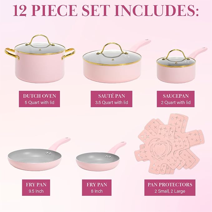 Paris Hilton Epic Nonstick Pots and Pans Set, Tempered Glass Lids, Soft Touch - Image 4
