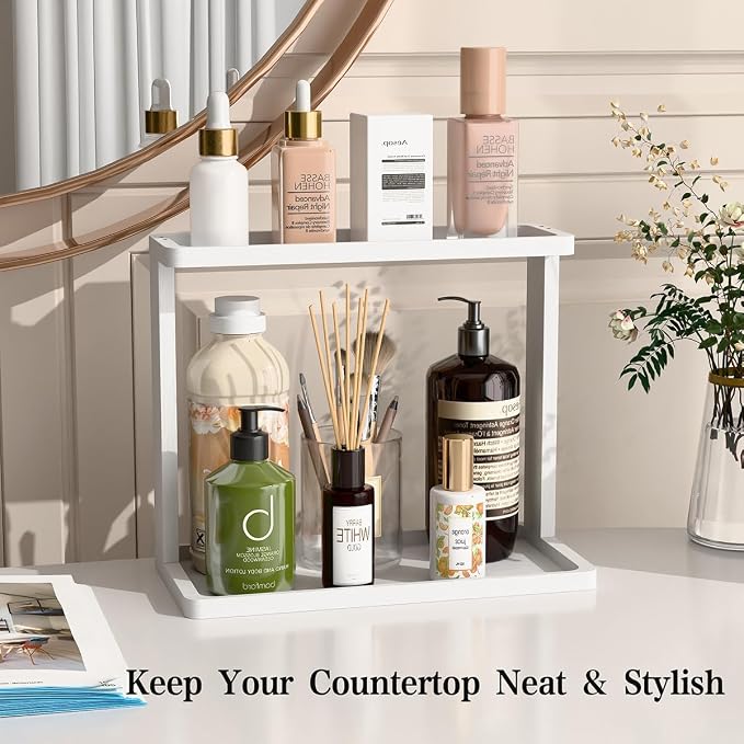 PEKER Bamboo Bathroom Organizer Countertop – Small Vanity Storage Shelf - Image 2
