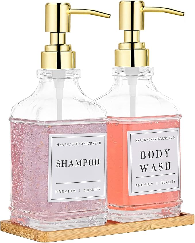 Glass Soap Dispenser with Pump, Countertop Soap and Lotion Dispenser Set of 2 by POLLOCKDirect