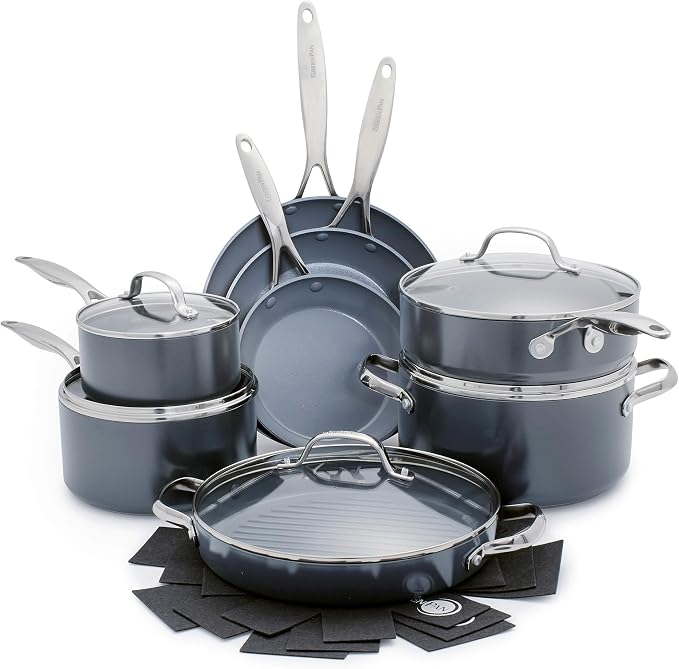 GreenPan Valencia Pro Ceramic Nonstick 13 Piece Cookware Set, Hard Anodized by GreenPan