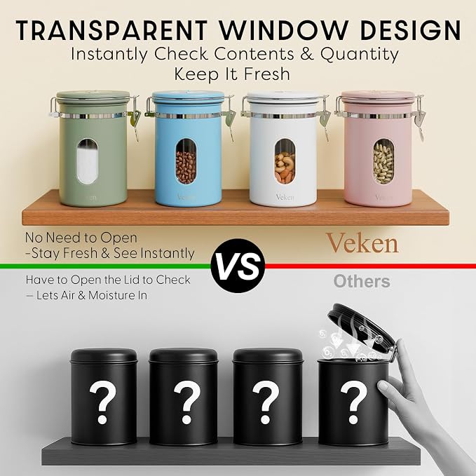 Veken Coffee Canister with Window, Airtight Stainless Steel Kitchen Food - Image 4
