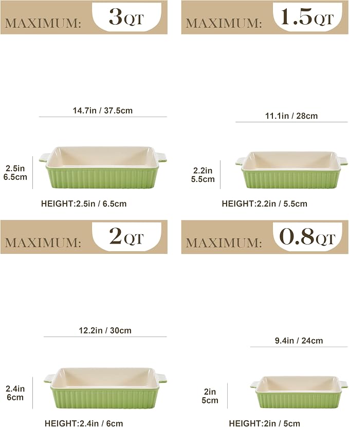 MALACASA Bakeware Set of 4, Porcelain Baking Pans Set - Image 2