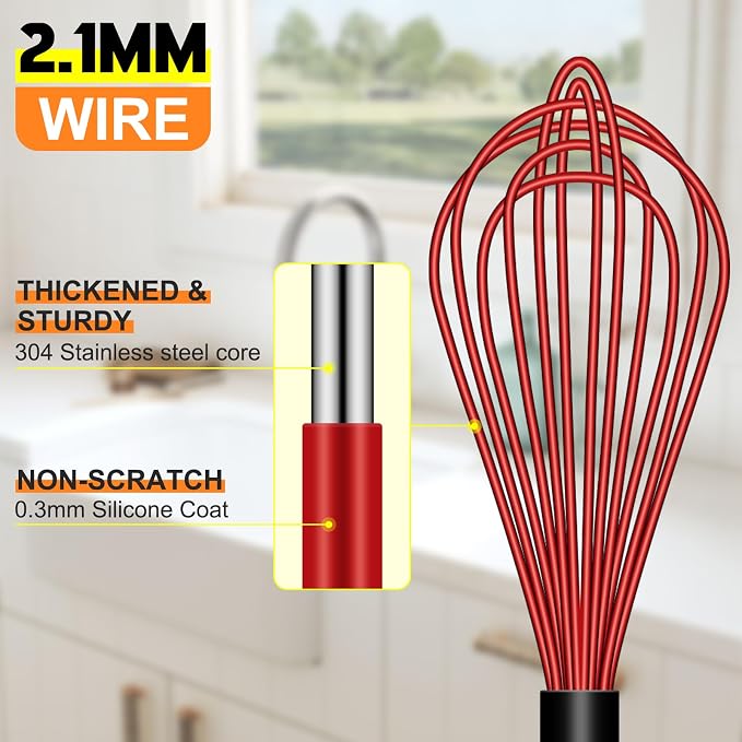 HOTEC 4 Pieces Silicone Whisks Set, Wire Balloon Whisks Egg Beater, Non-slip - Image 8