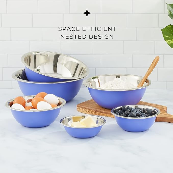 JoyJolt Stainless Steel Mixing Bowl Set of 6-5qt to 0.5qt Nesting Bowls - Image 3