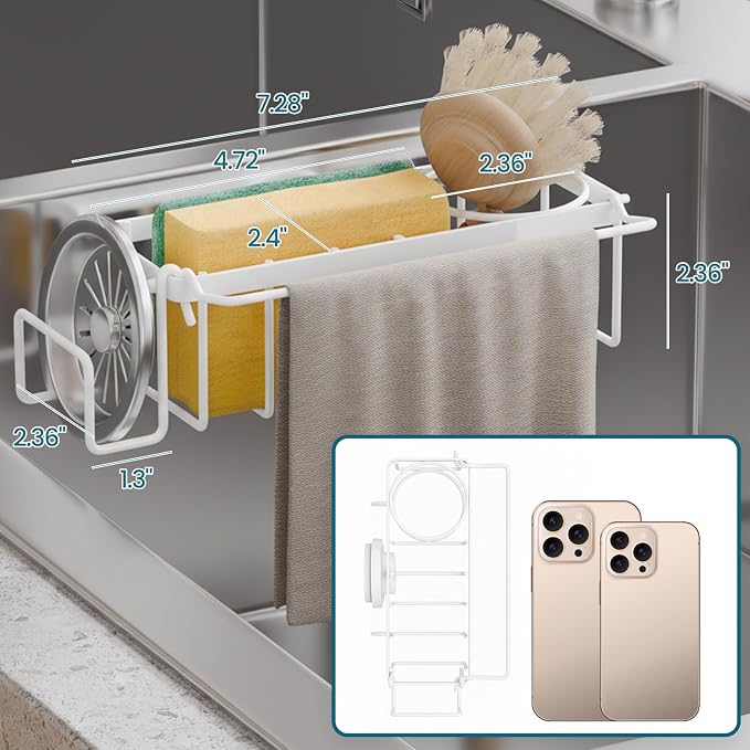 TAILI Sponge Holder with Strong Suction Cup, 4-in-1 Rustproof Sink Organizer - Image 2