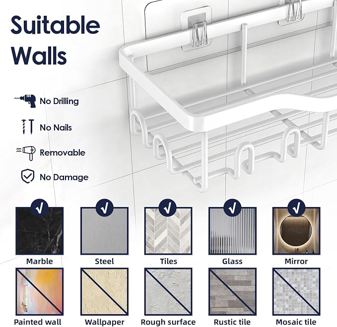 NESOMI Shower Caddy Adhesive Shower Organizer 7-Pack, Rustproof Stainless Steel - Image 9