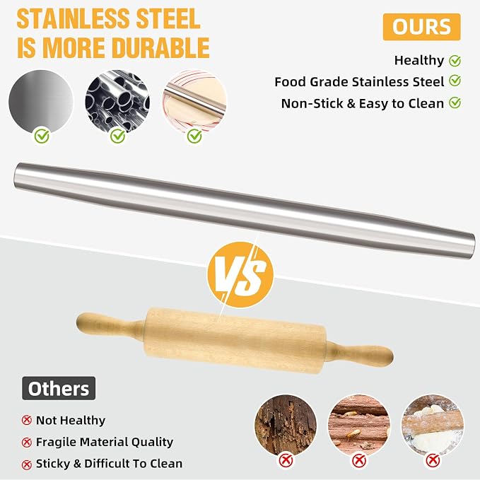 Rolling pin, Smooth Stainless Steel Rolling Pin, Rolling Pin - Image 5