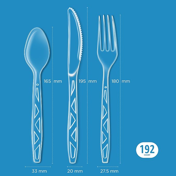 Amazon Basics Disposable Clear Plastic Cutlery Set, Large Combo Pack Forks - Image 3