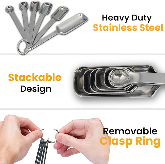 Stainless Steel Measuring Spoons Set of 6, Rectangular Metal Measuring Spoons - Image 7