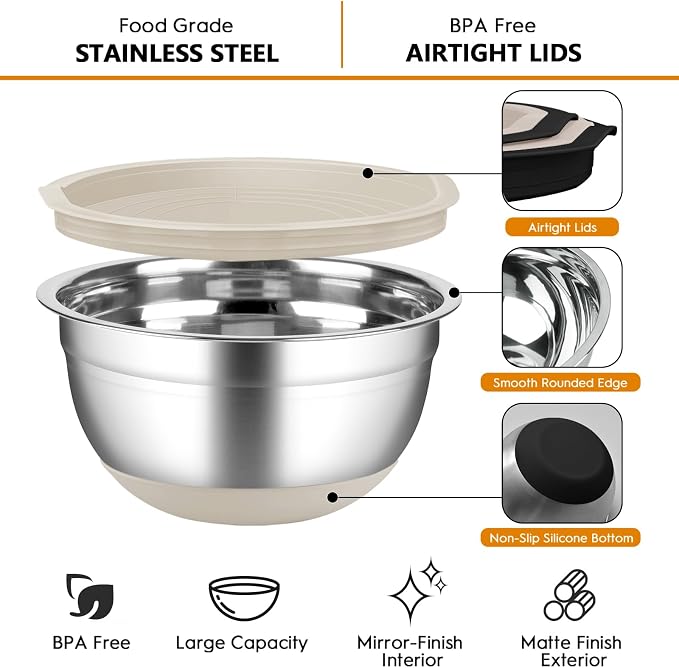 CHAREADA Mixing Bowls with Airtight Lids, Size 4.5, 0.7 qt, Fit - Image 2