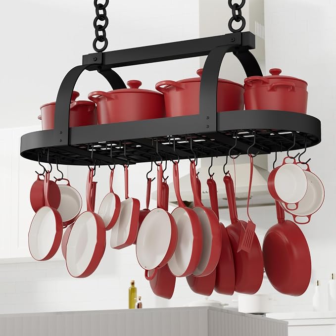 KES 48 Inch Large Hanging Pot Rack, Heavy Duty Oval Pot and Pan Hanging Rack by KES