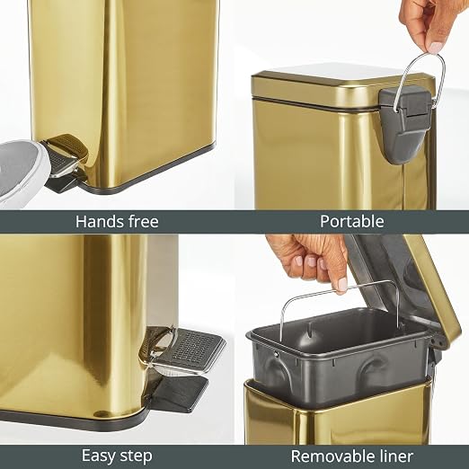 mDesign Slim Metal Rectangle 0.8 Gallon Trash Can - Image 5