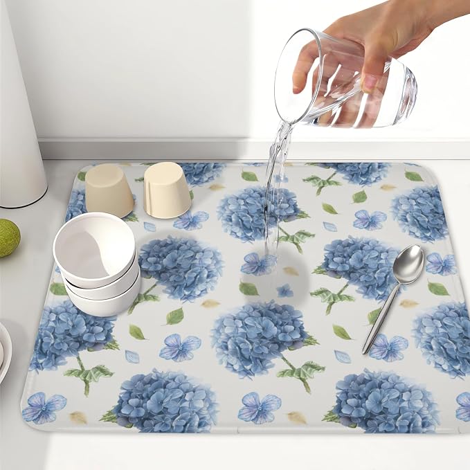 Spring Summer Hydrangea Dish Drying Mat - Image 6