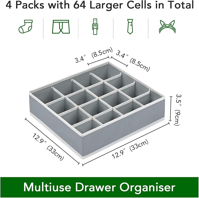 Joyoldelf Sock Drawer Organizer Divider Underwear Organizer 16-cell Fabric - Image 2