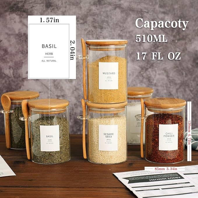 HHMJSM 6 Pcs Glass Jar with Bamboo Lid and Spoon - 17 oz Large Sugar Container - Image 5