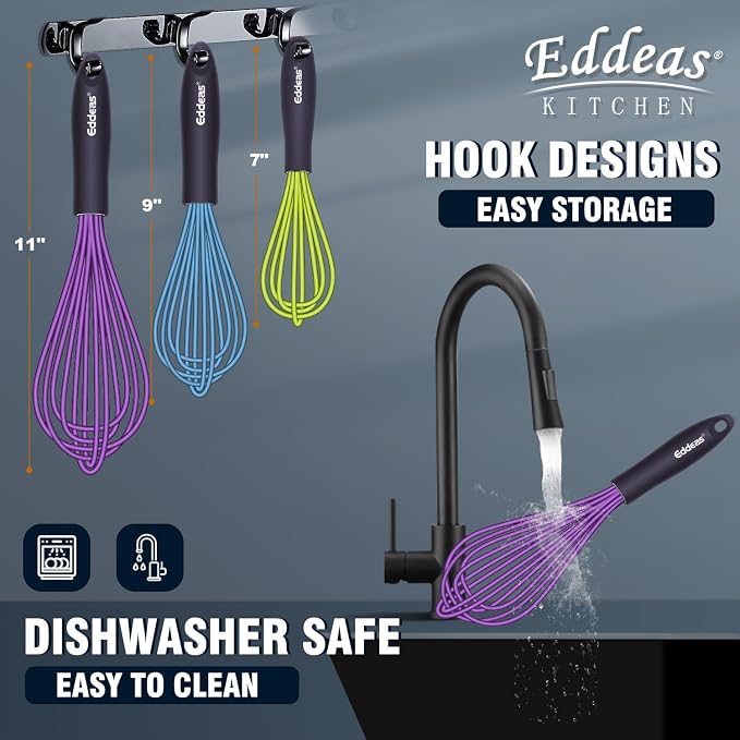 Eddeas Silicone Whisk, 500°F Heat Resistant Non Scratch Coated Whisks - Image 5
