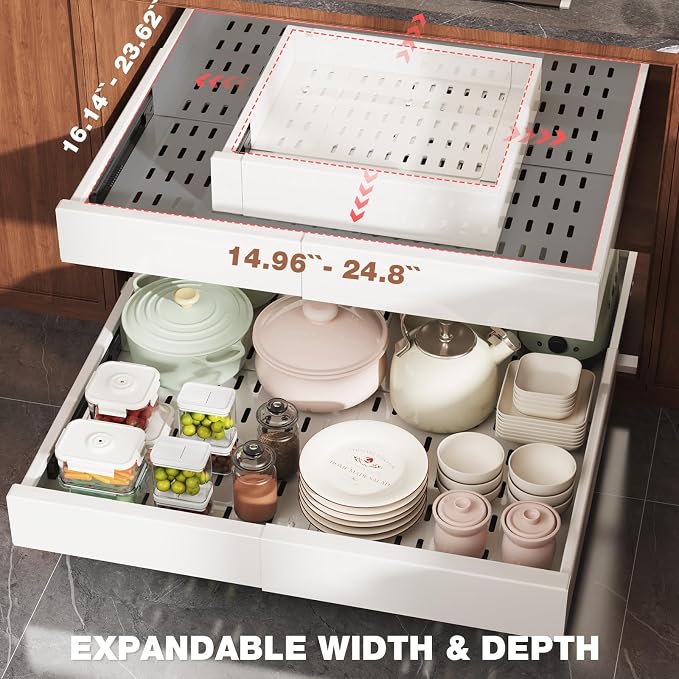 Seinloes 2 Pack Pull Out Cabinet Organizer Expandable Width and Depth, Slide - Image 5