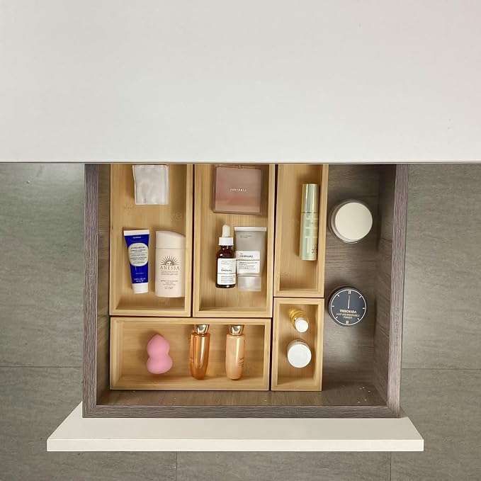 bamboo drawer organizer Set, expandable drawer dividers, wooden storage - Image 6