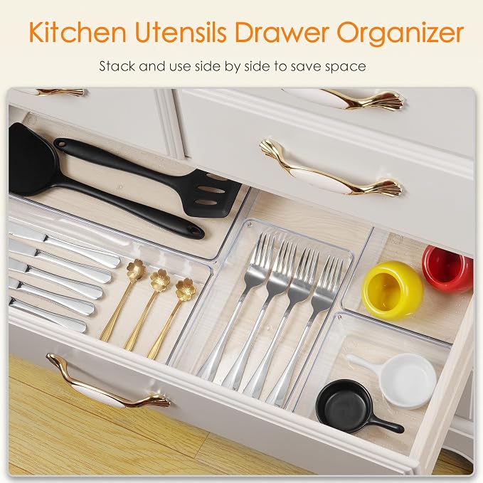 Criusia Drawer Organizer, 10 Pack Large Clear Plastic Set, 3 Size Versatile - Image 4