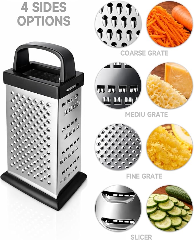 Cheese Grater, 4-Sided Mini Box Grater, Stainless Steel Food Shredder - Image 3