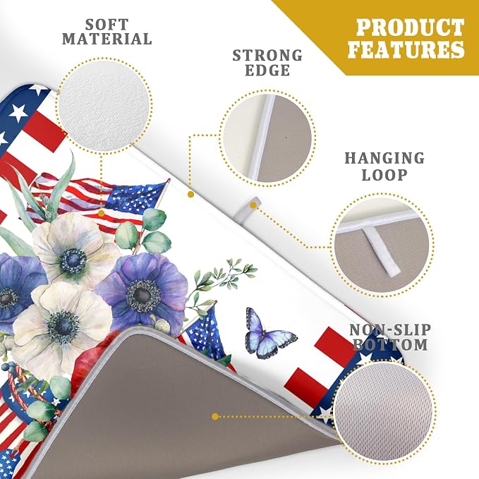 Patriotic American Flag Dish Drying Mat 18x24 Inch Spring Summer Flower 4th of - Image 4