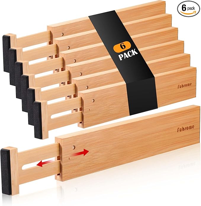 Fabsome Drawer Divider 6 Pack, Bamboo Dresser Organizers by Fabsome
