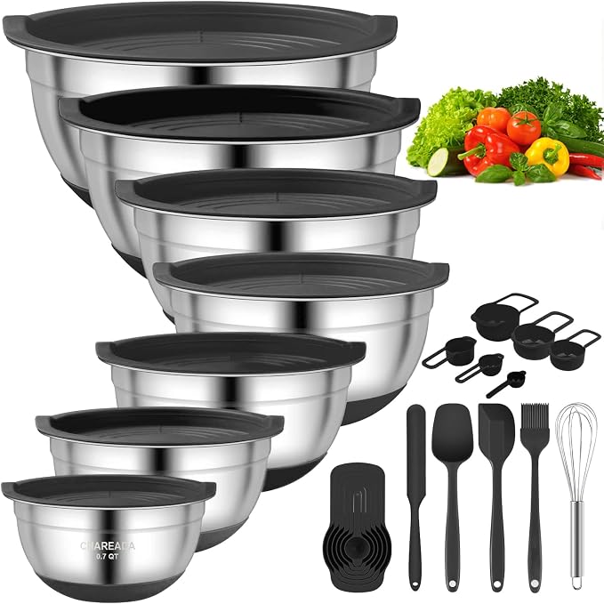 CHAREADA Mixing Bowls with Airtight Lids, Size 4.5, 0.7 qt, Fit by CHAREADA