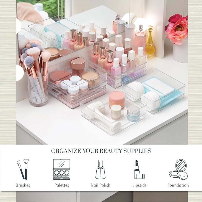 STORi SimpleSort 6-Piece Stackable Clear Drawer Organizer Set | 6" x 6" x 2" - Image 3