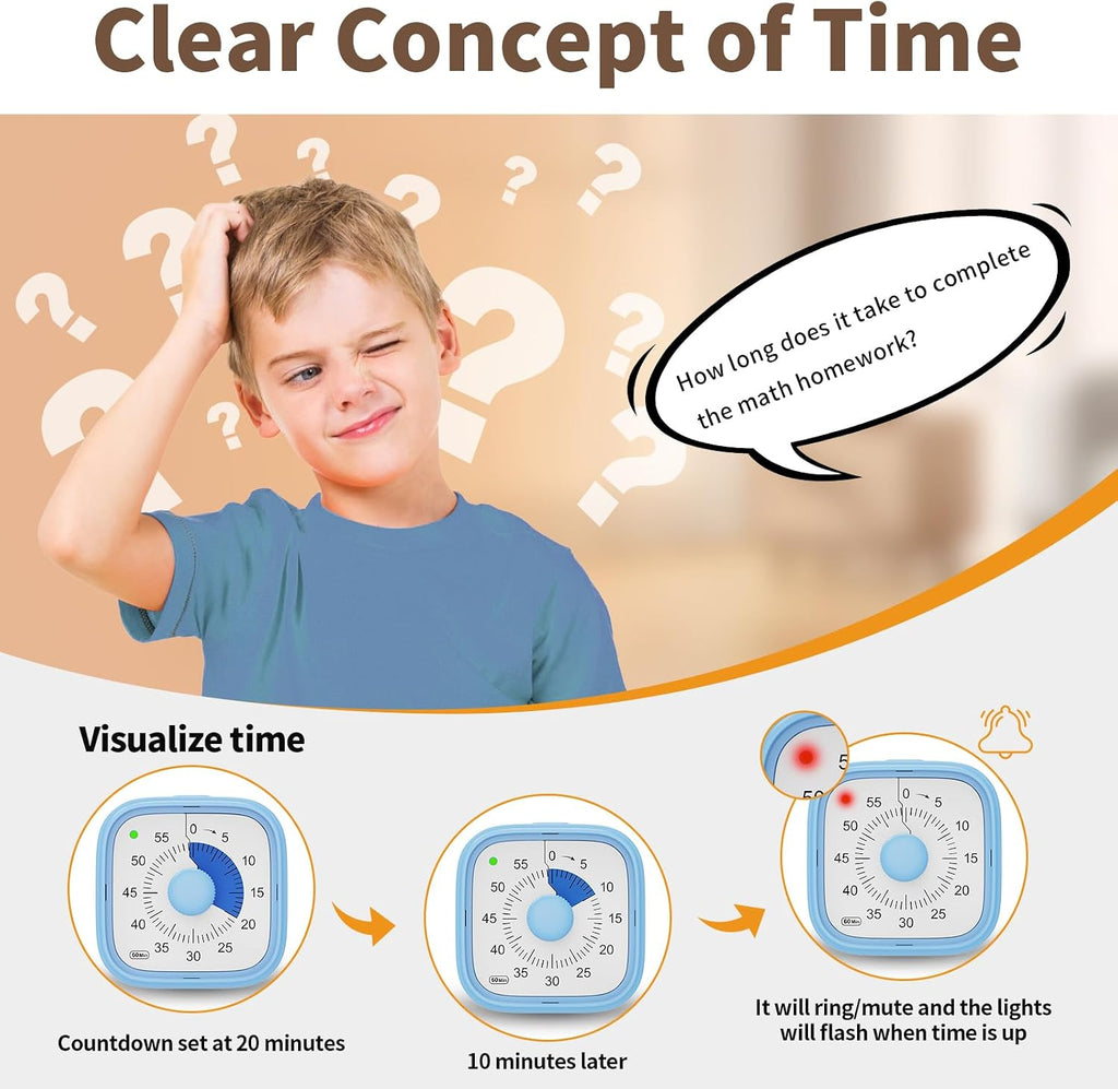 Visual Timer, Pomodoro Timers for Kids Adults, 60-Minute Countdown
