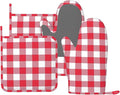 Red and White Checkered Oven Mitts and Pot Holders Set by Unknown