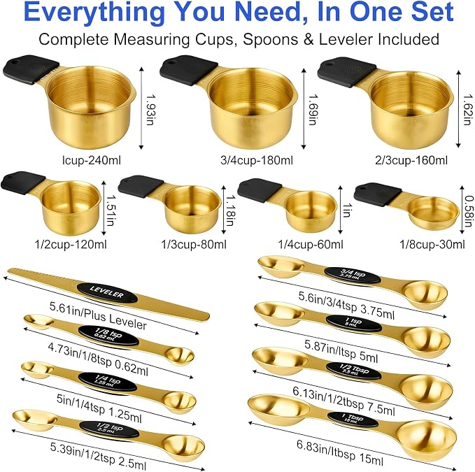 Magnetic Measuring Cups & Spoons Set, Strong N45 Magnets, Heavy Duty Stainless - Image 7