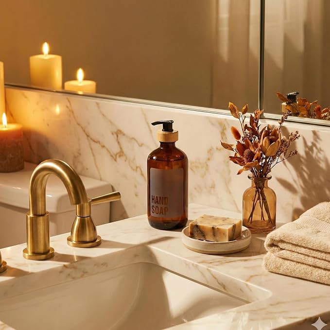 SAVVY & SORTED Amber Glass Hand Soap Dispenser - Image 9