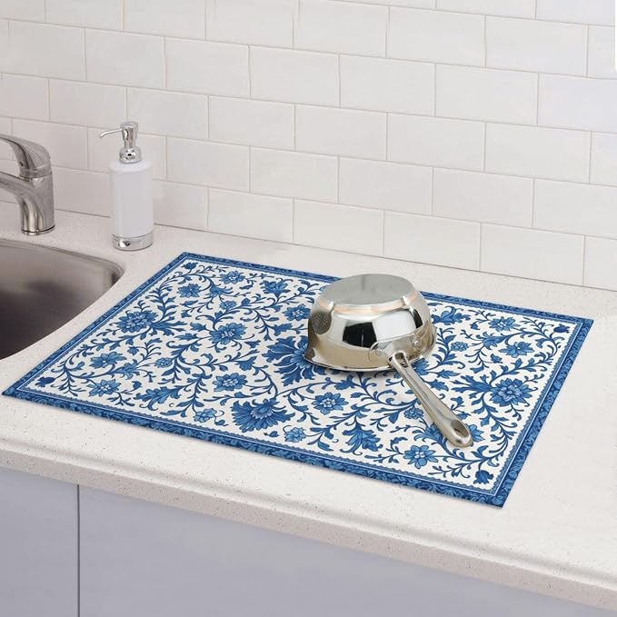 Blue and White Pattern Dish Drying Mats - Image 7