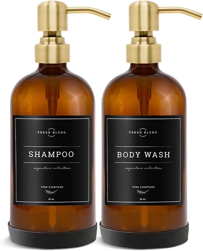 Vine Creations Amber Glass Soap Dispenser, 2 Pack Kitchen Soap Dispenser Set - Image 7