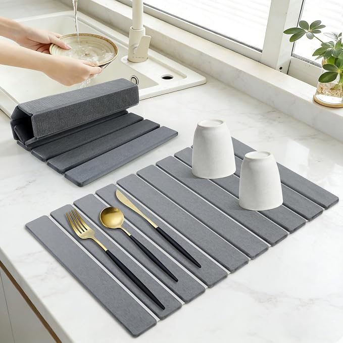 Large Stone Drying Mat for Kitchen Counter, Collapsible Stone Dish Drying Mats - Image 9