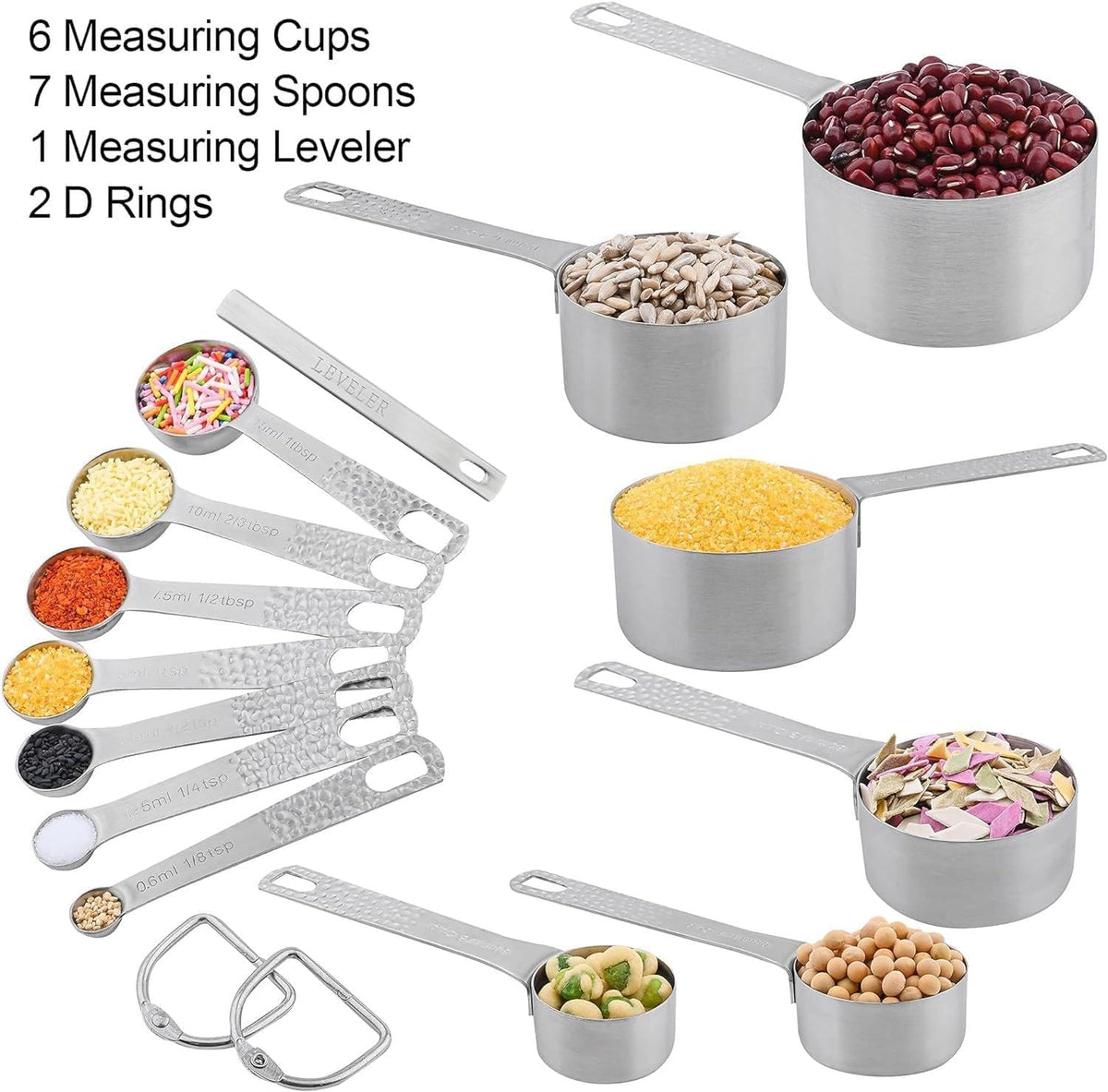 Measuring Cups and Spoons Set 14, Metric & US 18/8 Stainless Steel