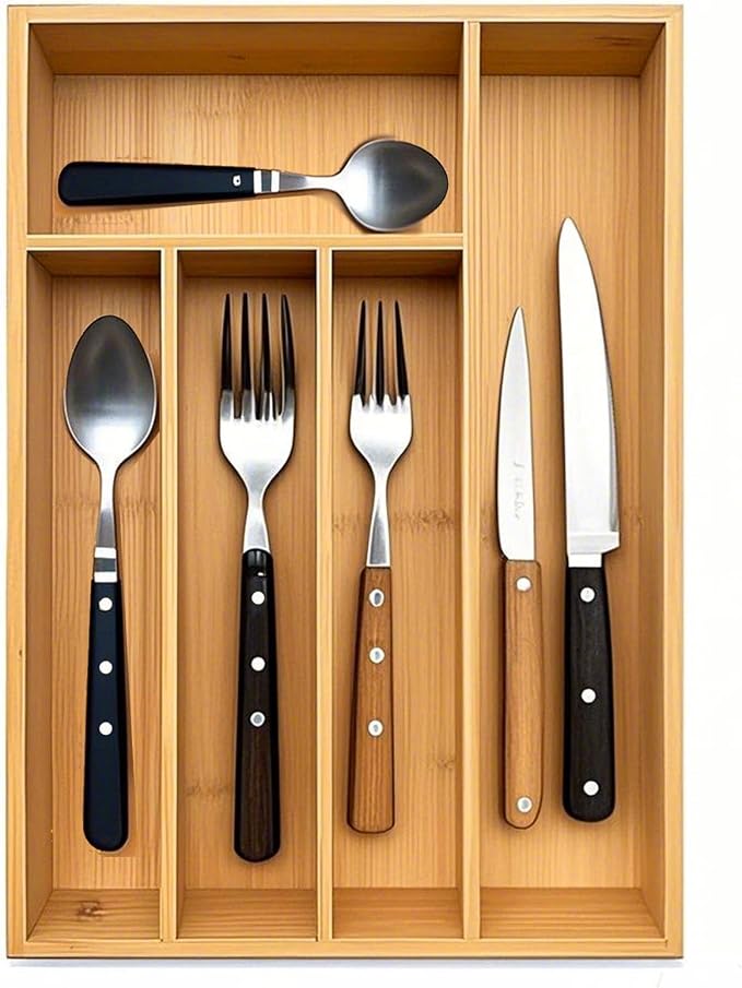 guiogc Kitchen Bamboo Silverware Drawer Organizer，Silverware Organizer and by guiogc