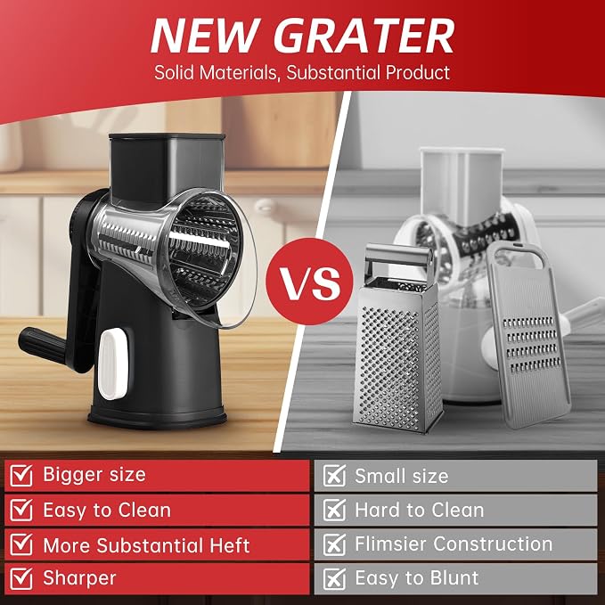 Rotary Cheese Grater with 4 Blades, Hand Crank Cheese Grater with Waffle Slicer - Image 5