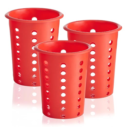 OCS Parts Perforated Utensil Drying Cups | Red | Set of 3 | Plastic Flatware by OCSParts