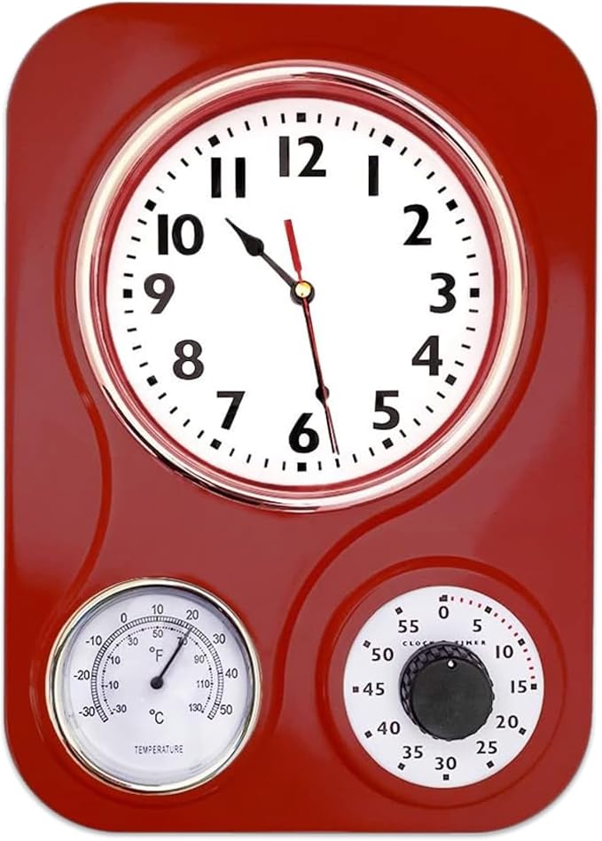 Lily's Home -9.5 Inch x 12.5 Inch -Retro Kitchen Wall Clock, Vintage Wall Clock by LilysHome