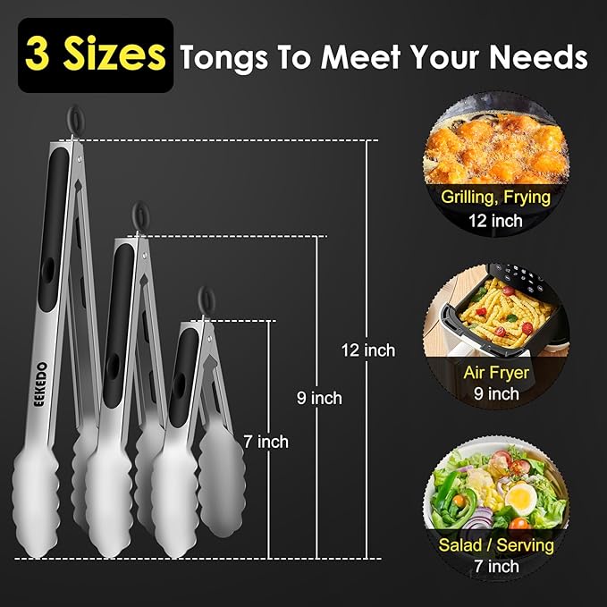 Metal Tongs for Cooking, Heat Resistant 600 Degrees Stainless Steel Kitchen - Image 2