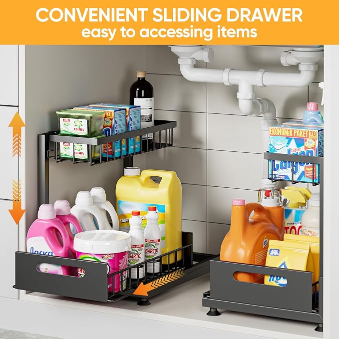 Saydear Under Sink Organizer Storage 2-Tier Premium Metal Pull-Out Kitchen - Image 9