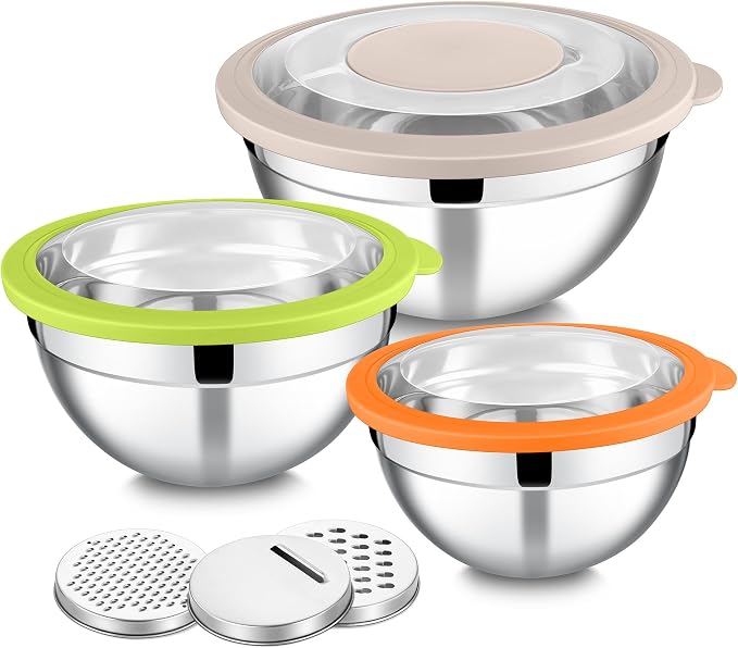 E-far Mixing Bowls with Lids and Graters, Stainless Steel Salad Mixing Bowl by E-far