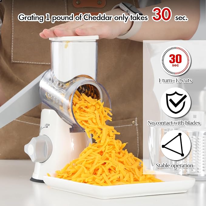Ourokhome Rotary Cheese Grater Hand Crank, Kitchen Shredder Speed Mandolin - Image 6