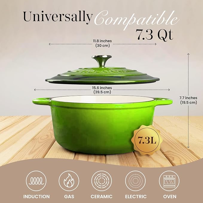 Cast Iron Dutch Oven with Lid – Non-Stick Ovenproof Enamelled Casserole Pot – - Image 2