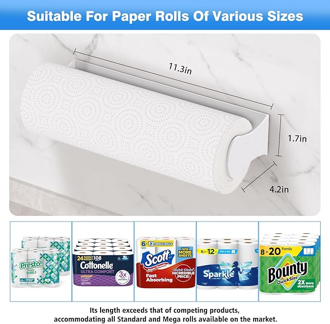 Paper Towel Holder Under Cabinet, Adhesive & Wall Mount, Under Counter Paper - Image 5